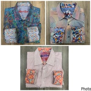 LOT‎ OF 3 Robert Graham Paisley & Camo Multi Color Embroidered Button Down Shirt